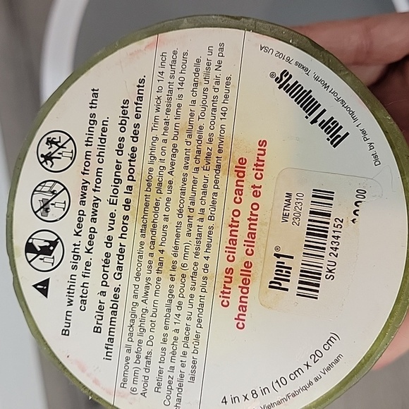 Pier 1 Citrus Cilantro Column Candle Green & brown 4x8" - Picture 7 of 8